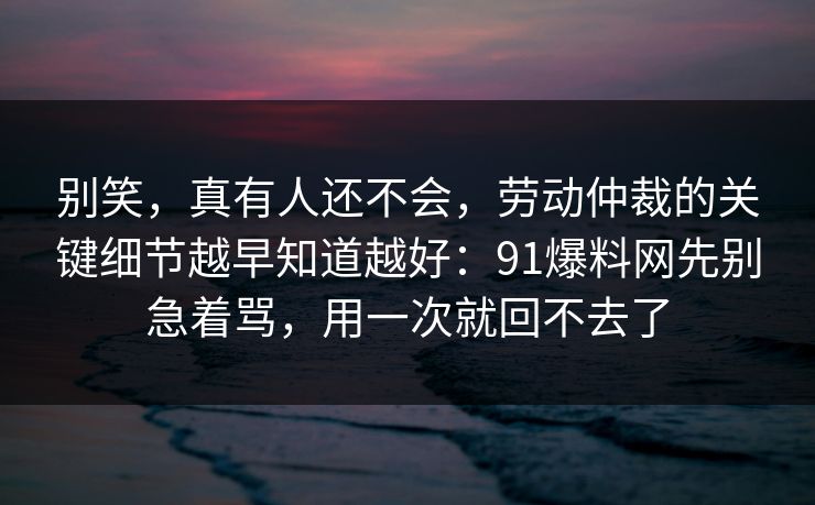 别笑，真有人还不会，劳动仲裁的关键细节越早知道越好：91爆料网先别急着骂，用一次就回不去了