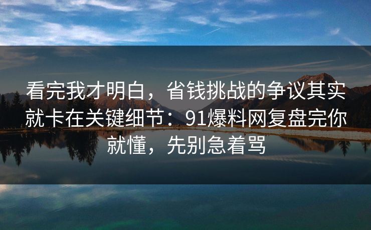 看完我才明白，省钱挑战的争议其实就卡在关键细节：91爆料网复盘完你就懂，先别急着骂