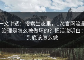 一文讲透：搜索生态里，17c官网流量治理是怎么被做坏的？把话说明白：到底该怎么做