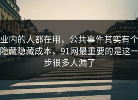 业内的人都在用，公共事件其实有个隐藏隐藏成本，91网最重要的是这一步很多人漏了