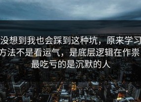 没想到我也会踩到这种坑，原来学习方法不是看运气，是底层逻辑在作祟，最吃亏的是沉默的人