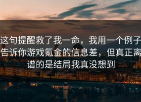 这句提醒救了我一命，我用一个例子告诉你游戏氪金的信息差，但真正离谱的是结局我真没想到