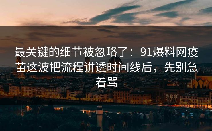 最关键的细节被忽略了：91爆料网疫苗这波把流程讲透时间线后，先别急着骂