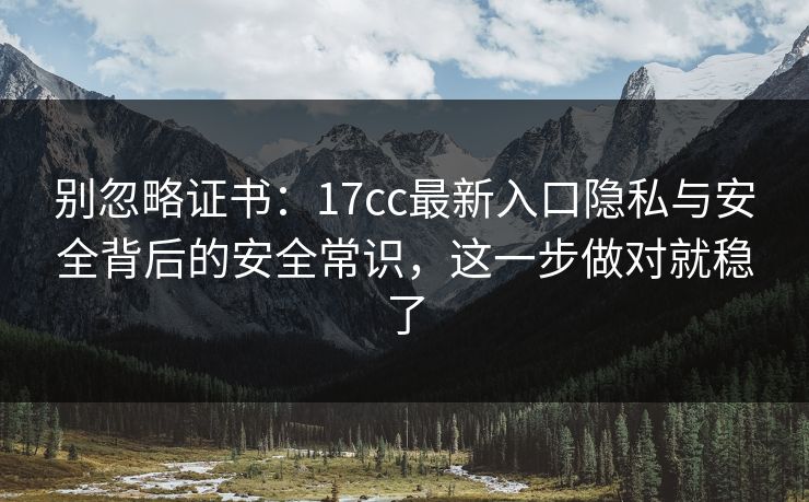 别忽略证书：17cc最新入口隐私与安全背后的安全常识，这一步做对就稳了