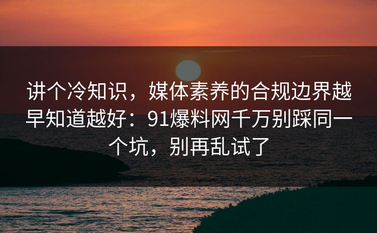 讲个冷知识，媒体素养的合规边界越早知道越好：91爆料网千万别踩同一个坑，别再乱试了