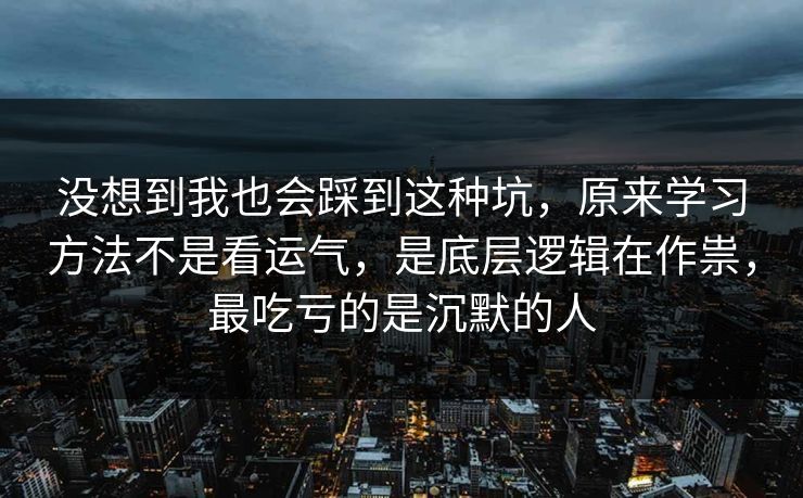 没想到我也会踩到这种坑，原来学习方法不是看运气，是底层逻辑在作祟，最吃亏的是沉默的人