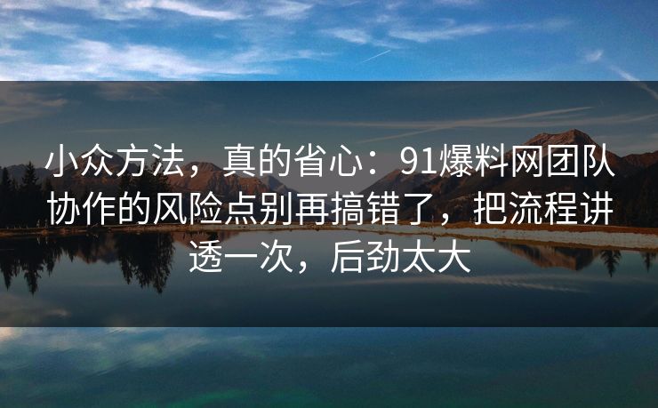 小众方法，真的省心：91爆料网团队协作的风险点别再搞错了，把流程讲透一次，后劲太大