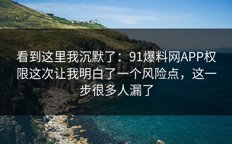 看到这里我沉默了：91爆料网APP权限这次让我明白了一个风险点，这一步很多人漏了