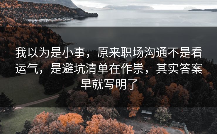 我以为是小事，原来职场沟通不是看运气，是避坑清单在作祟，其实答案早就写明了