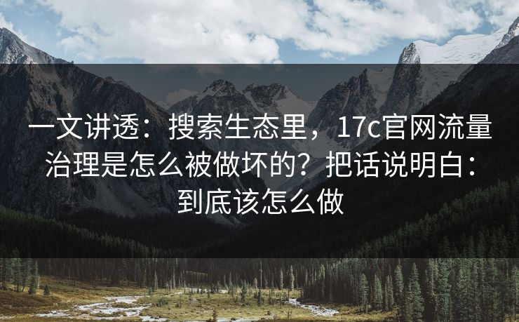 一文讲透：搜索生态里，17c官网流量治理是怎么被做坏的？把话说明白：到底该怎么做